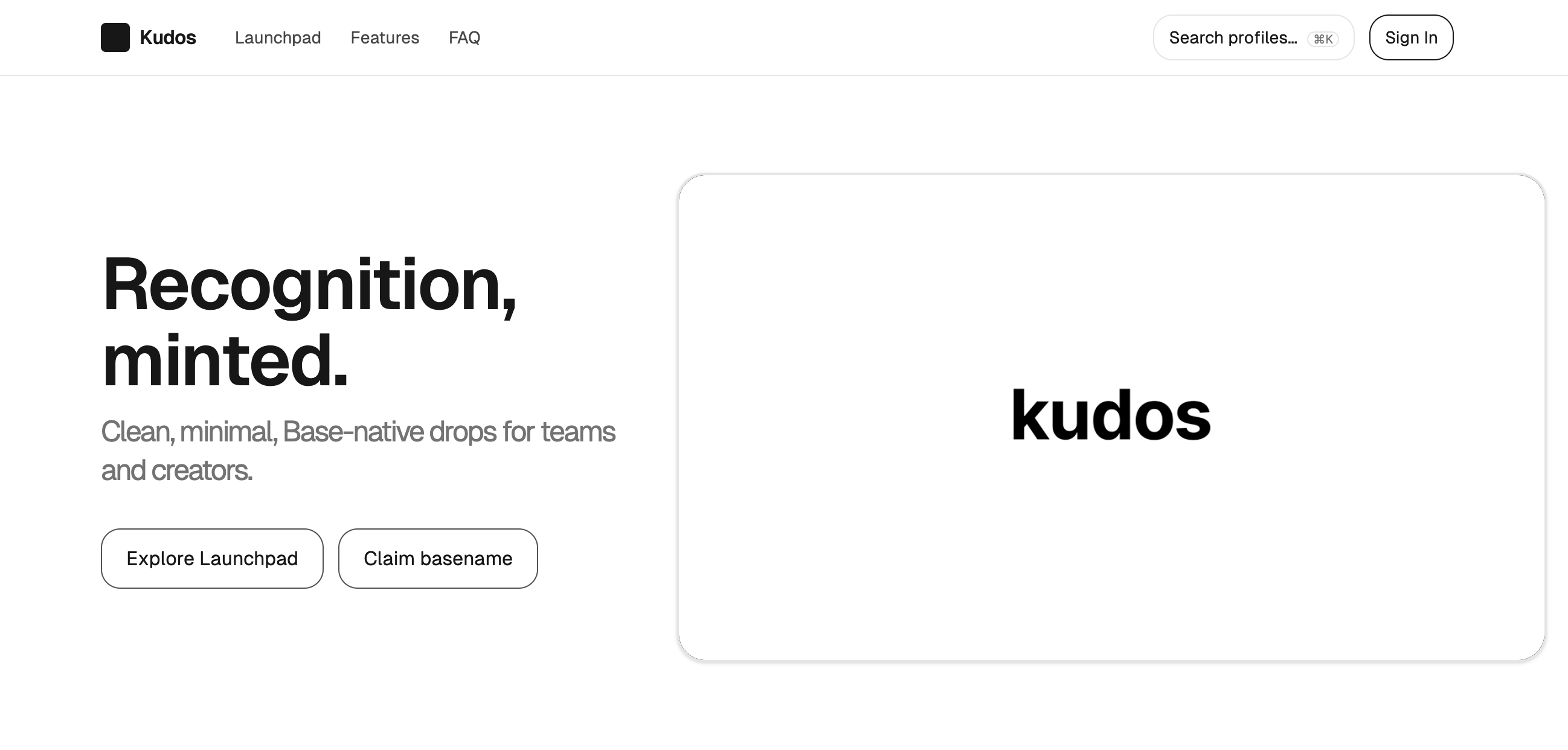 Kudos — recognition, minted on Base