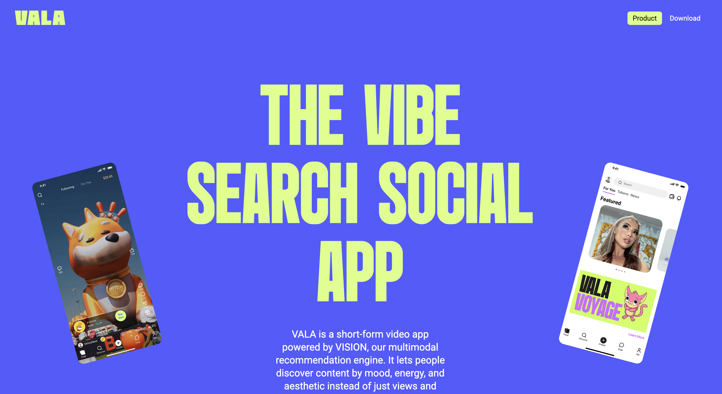 VALA — Web3 SocialFi platform homepage